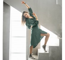 Платье из крапивы на запах с капюшоном асимметричное 