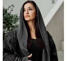 Пальто асимметричное с капюшоном  джинсовое,  цвет черный вареный