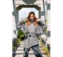 Рубаха хлопковая с поясом, кофта с капюшоном, рубашка оверсайз хлопок