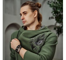 Мантия на молнии кофта теплая с ручной росписью "Птица"