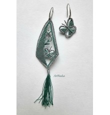 Серьги асимметричные Лист и бабочка
