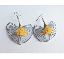 Крупные легкие ажурные серьги листья Гинкго