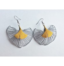 Крупные легкие ажурные серьги Листья Гинкго