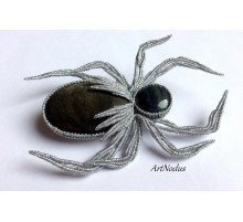 Брошь крупная с камнями Паук